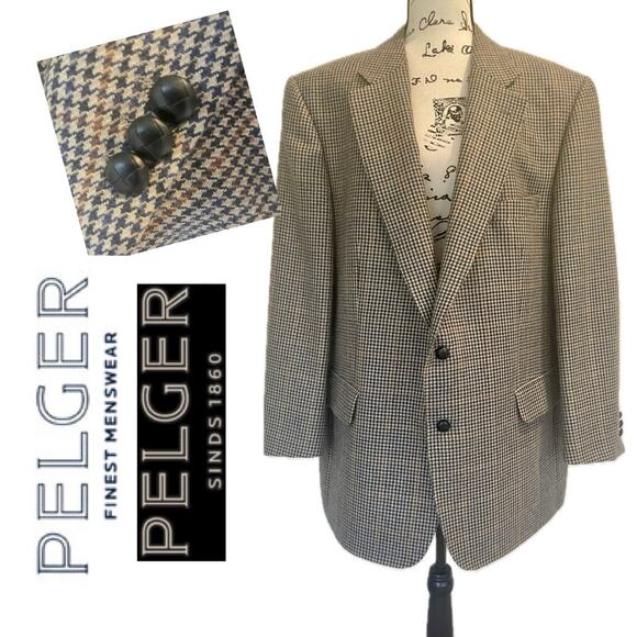 VTG 90’s EDUARD PELGER HOUNDSTOOTH BLAZER VIRGIN WOOL SZ XL LEATHER BUTTONSONS - Picture 1 of 16